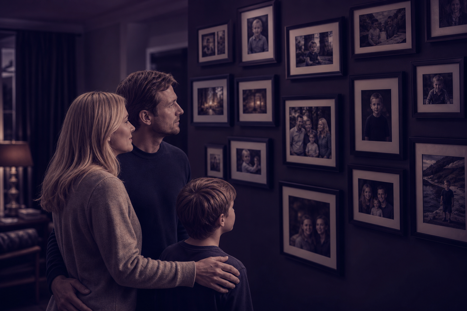 A White family viewing preserved client media in a branded living-room experience